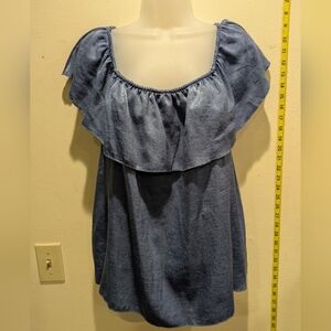 Blue Ruffled Women's Top Size Large